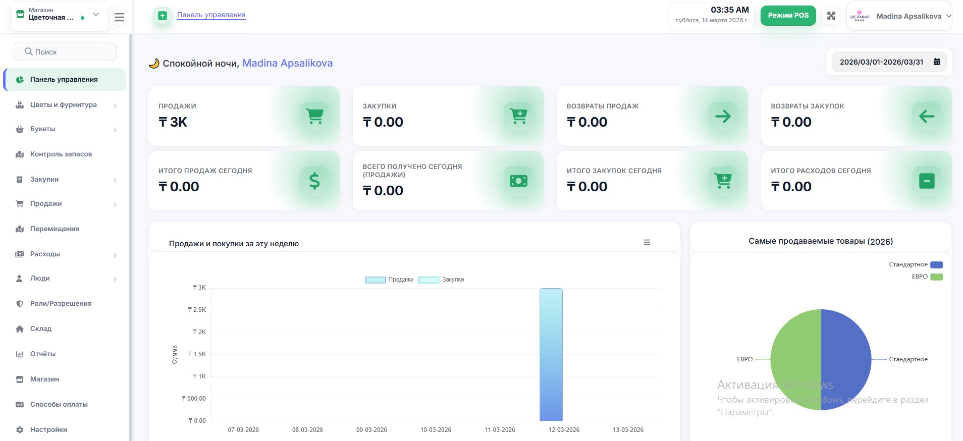 Панель управления FlowerBaza